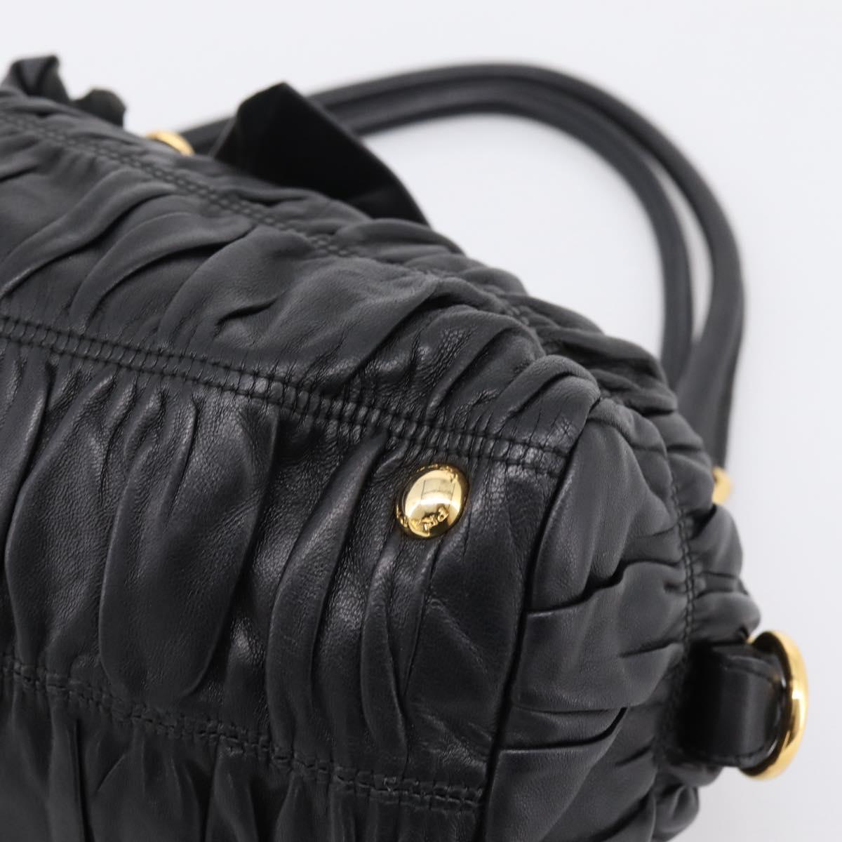 PRADA Hand Bag Leather Black Gold Auth am12603SAM