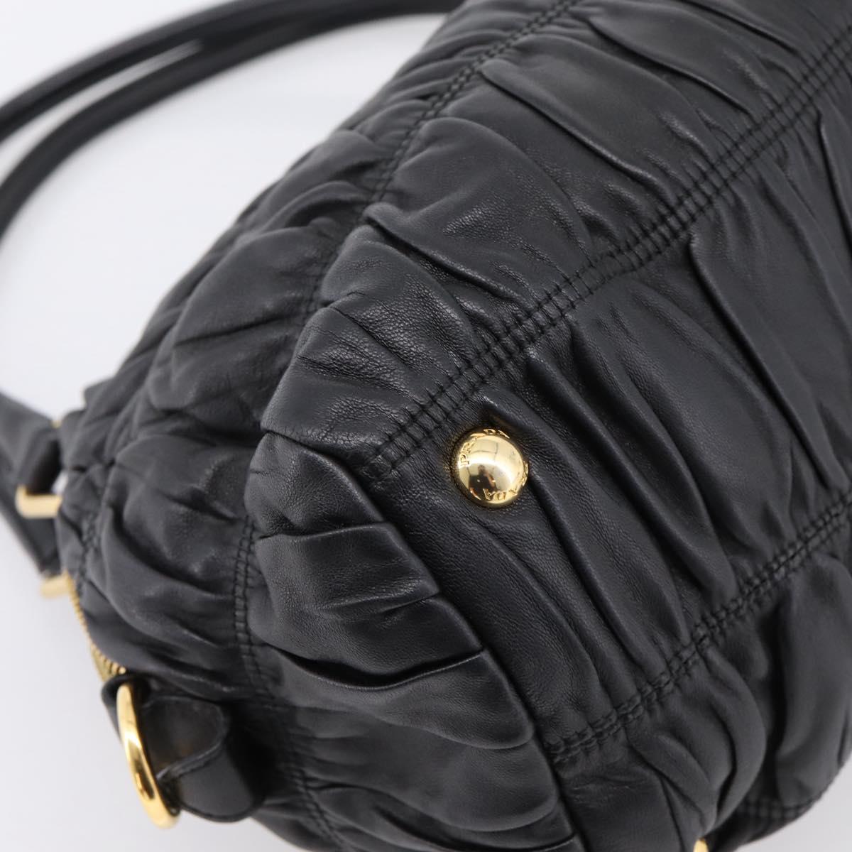 PRADA Hand Bag Leather Black Gold Auth am12603SAM