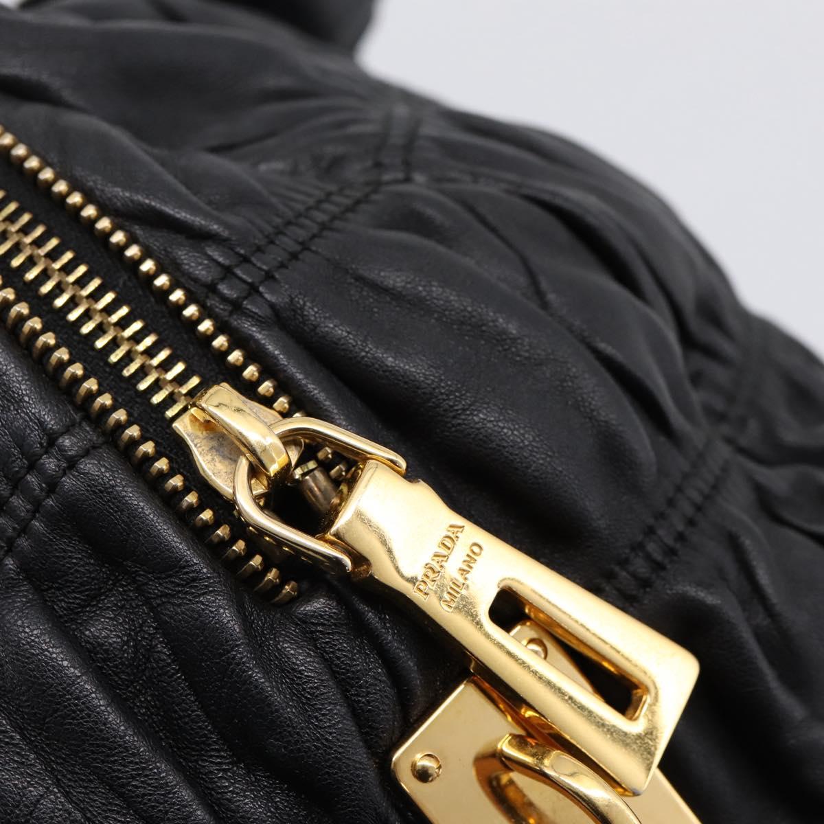 PRADA Hand Bag Leather Black Gold Auth am12603SAM
