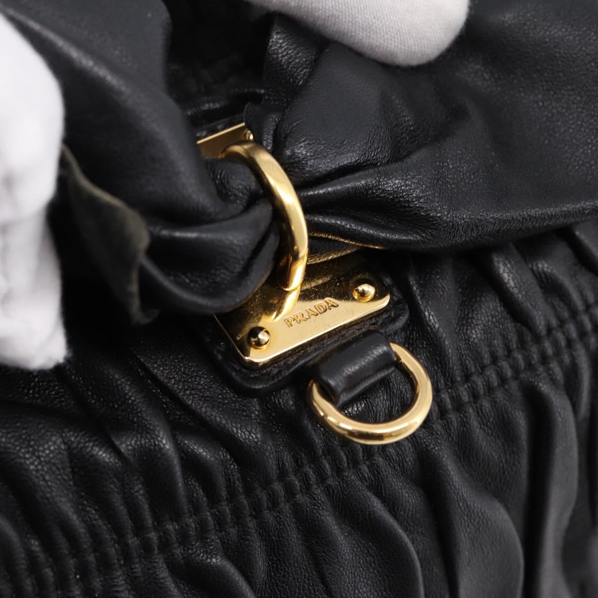 PRADA Hand Bag Leather Black Gold Auth am12603SAM