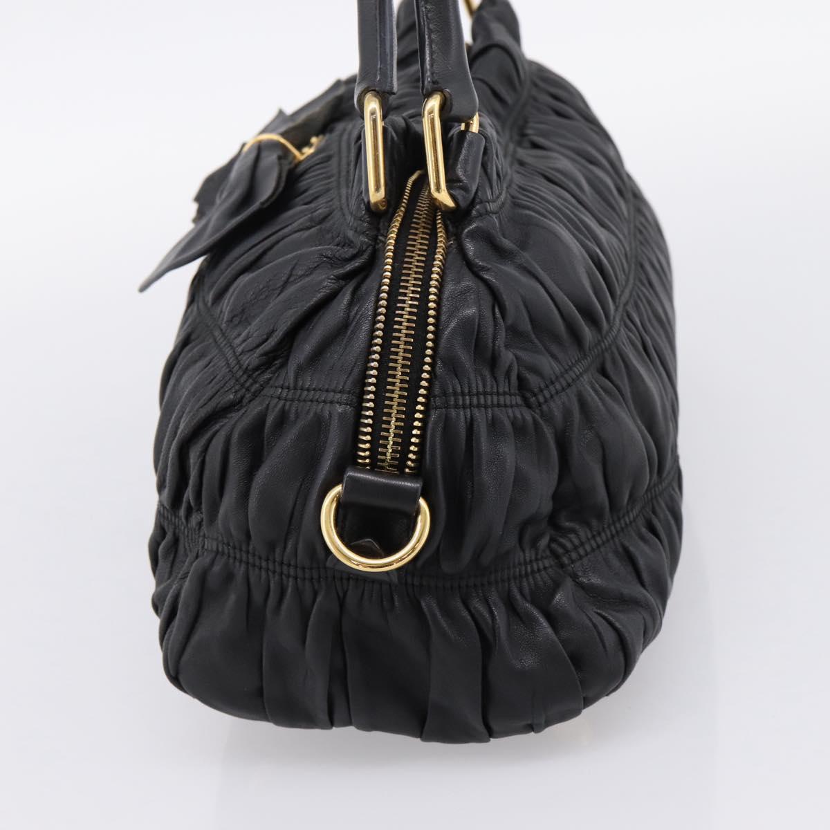 PRADA Hand Bag Leather Black Gold Auth am12603SAM