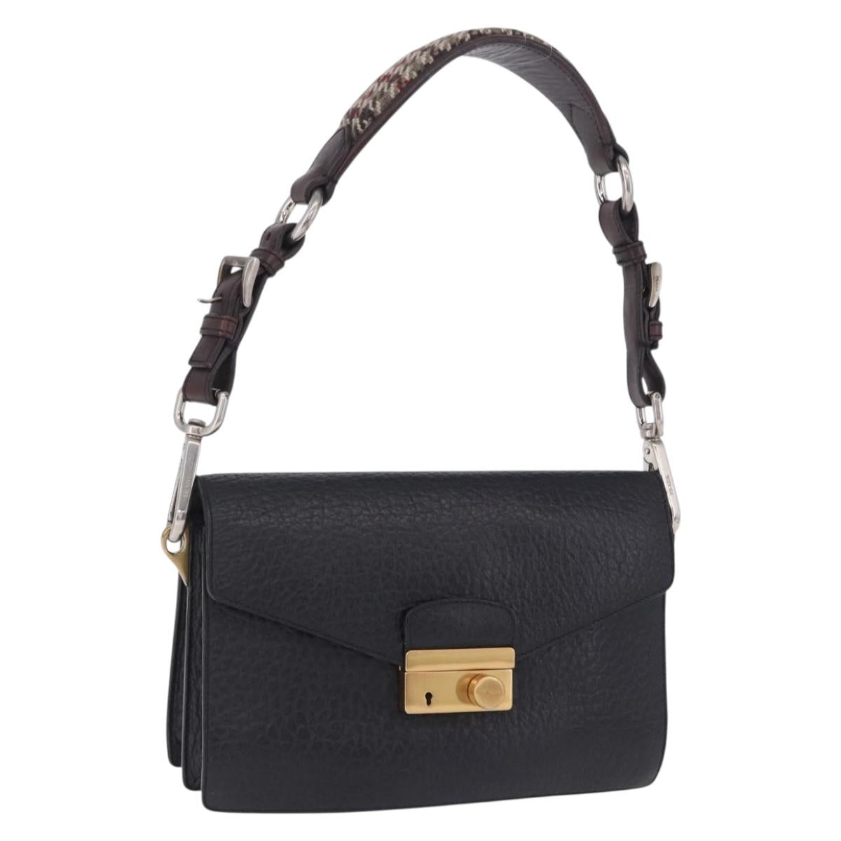 PRADA Ready Lock Shoulder Hand Bag Leather Black Gold Auth am12604V