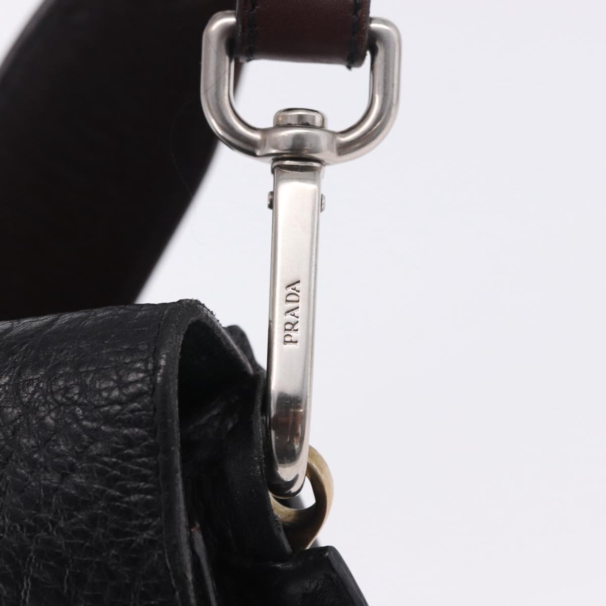 PRADA Ready Lock Shoulder Hand Bag Leather Black Gold Auth am12604V