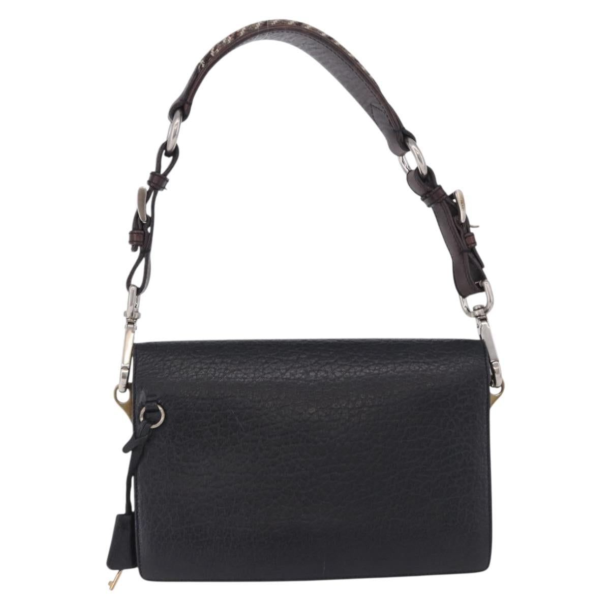 PRADA Ready Lock Shoulder Hand Bag Leather Black Gold Auth am12604V