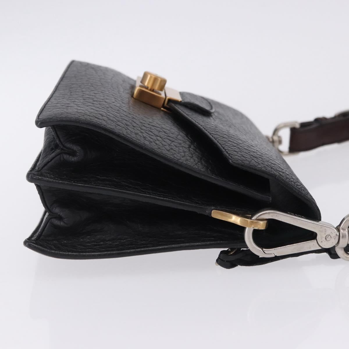 PRADA Ready Lock Shoulder Hand Bag Leather Black Gold Auth am12604V
