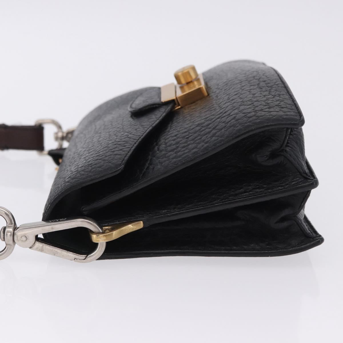 PRADA Ready Lock Shoulder Hand Bag Leather Black Gold Auth am12604V