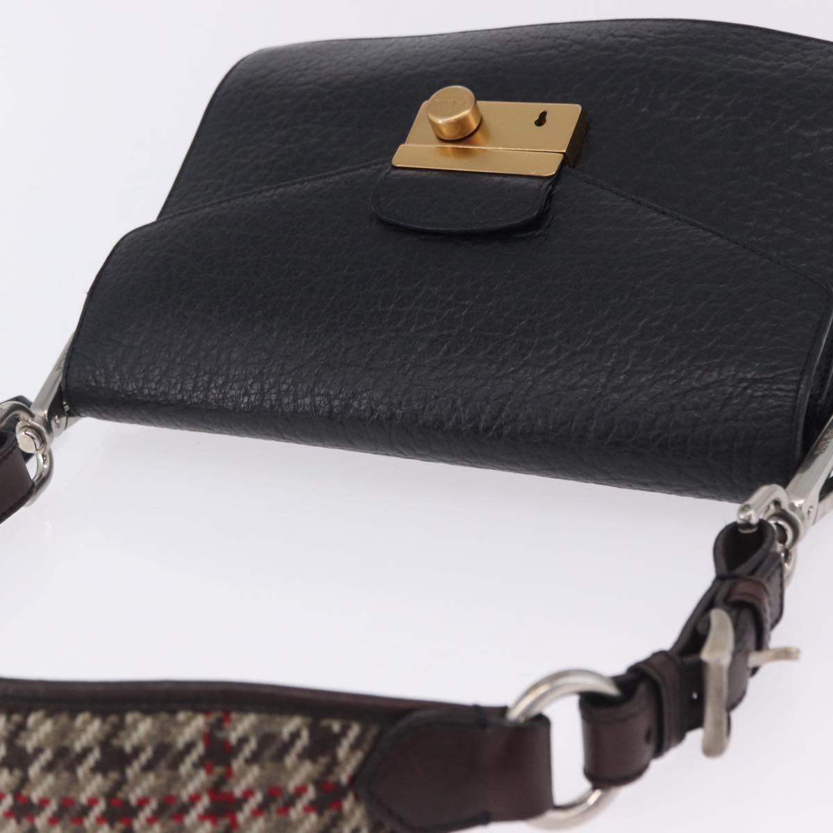 PRADA Ready Lock Shoulder Hand Bag Leather Black Gold Auth am12604V
