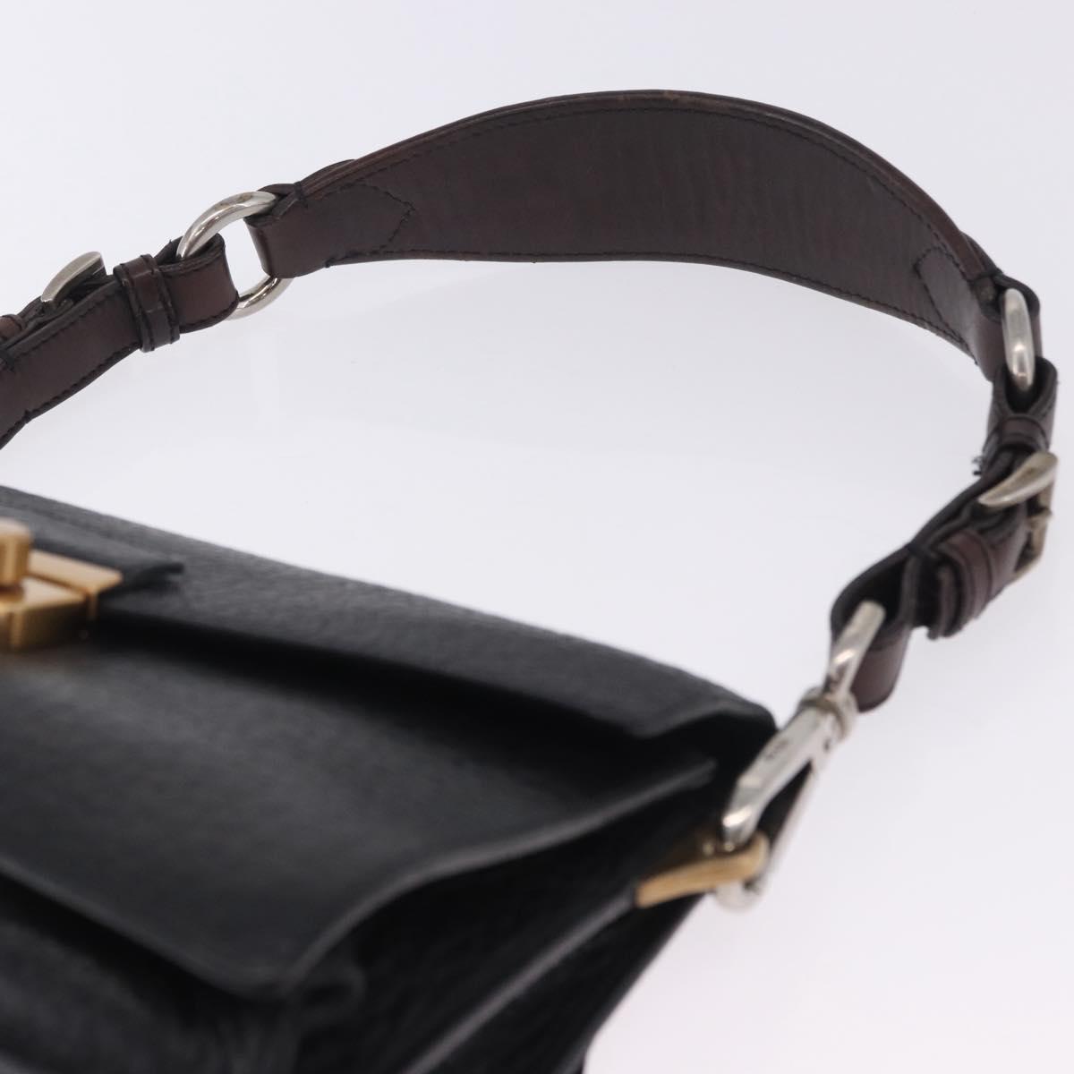 PRADA Ready Lock Shoulder Hand Bag Leather Black Gold Auth am12604V