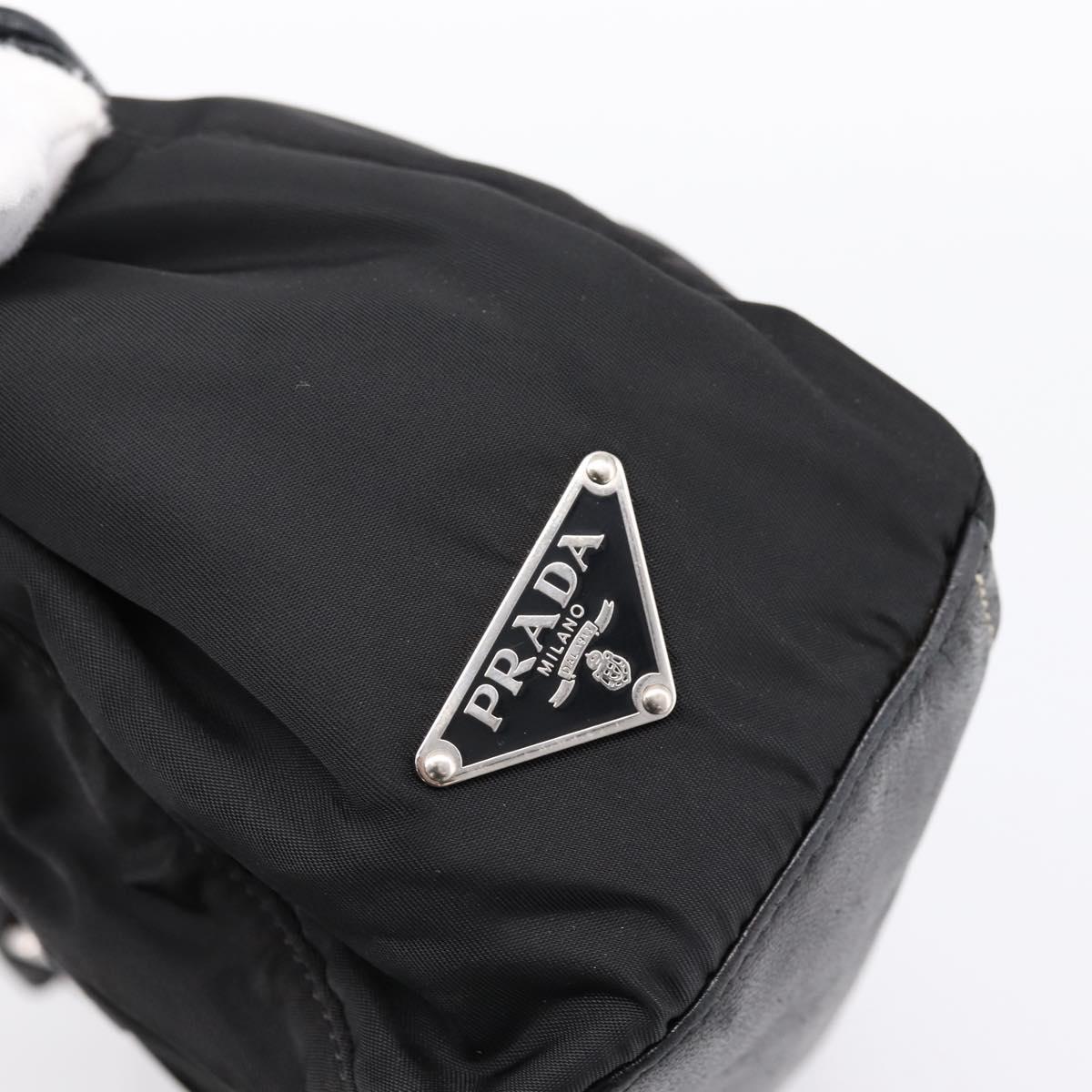 PRADA Hand Bag Nylon Leather Black Silver Auth am12605V
