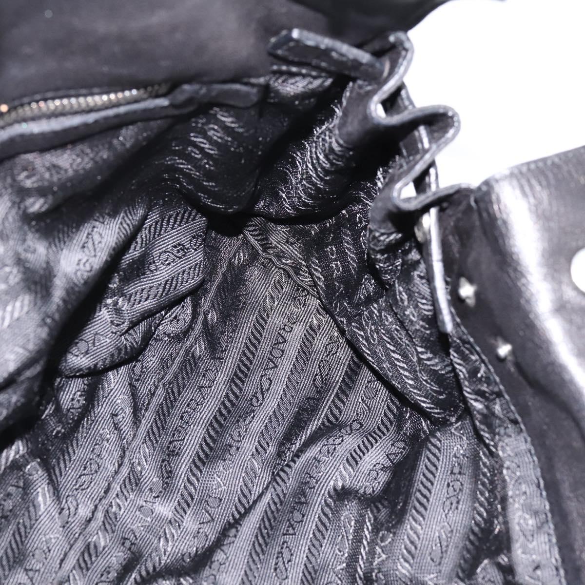 PRADA Hand Bag Nylon Leather Black Silver Auth am12605V