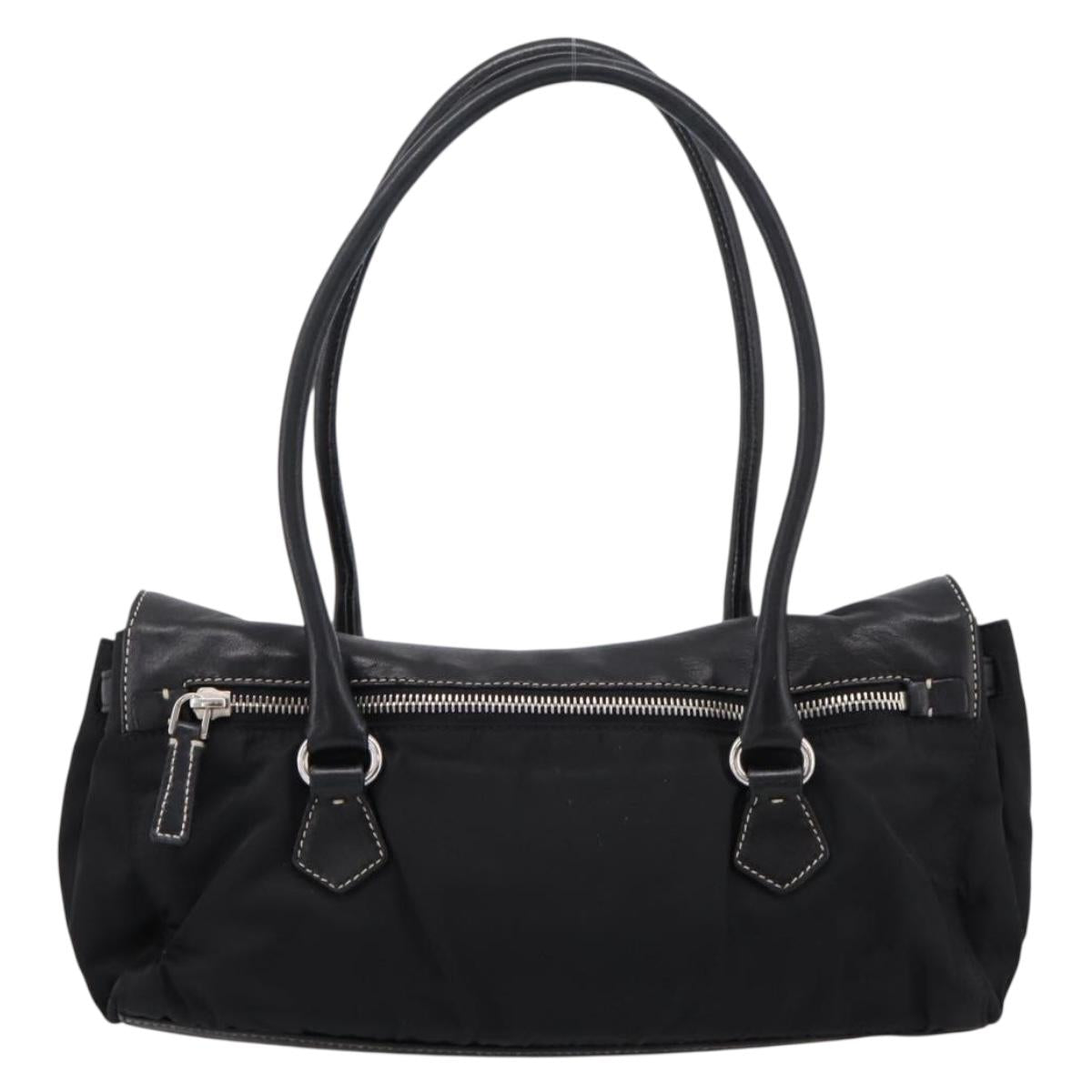 PRADA Hand Bag Nylon Leather Black Silver Auth am12605V