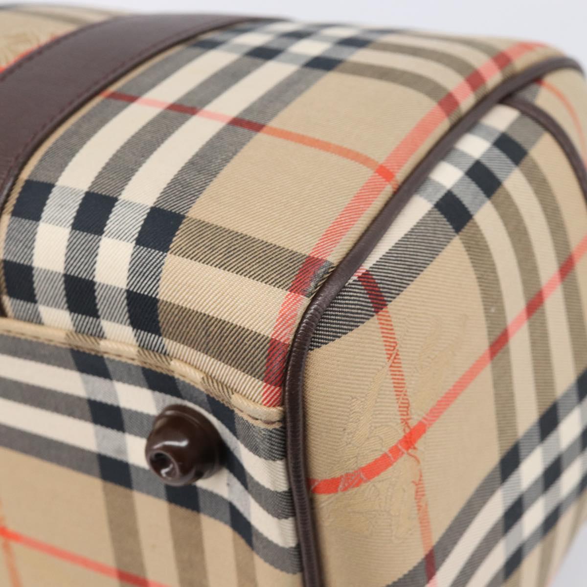 Burberrys Nova Check Boston Bag Canvas Beige Gold Auth am12606V