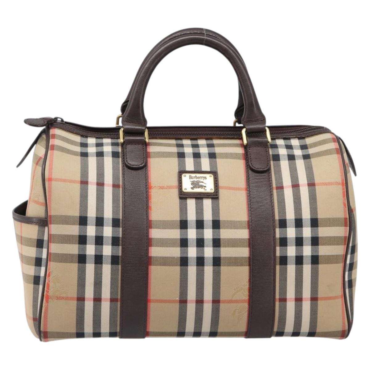 Burberrys Nova Check Boston Bag Canvas Beige Gold Auth am12606V