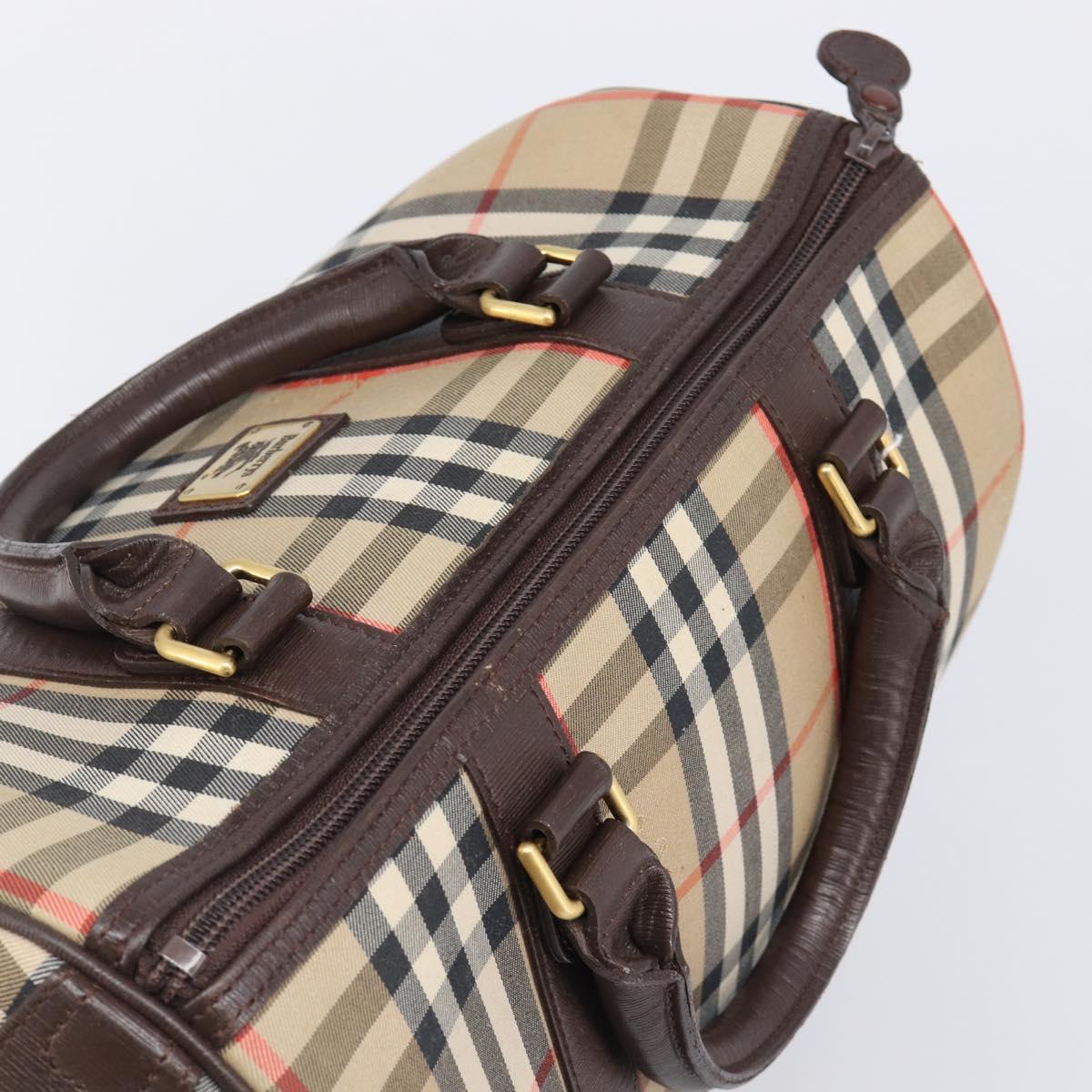 Burberrys Nova Check Boston Bag Canvas Beige Gold Auth am12606V