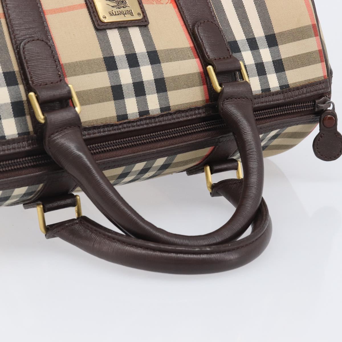 Burberrys Nova Check Boston Bag Canvas Beige Gold Auth am12606V