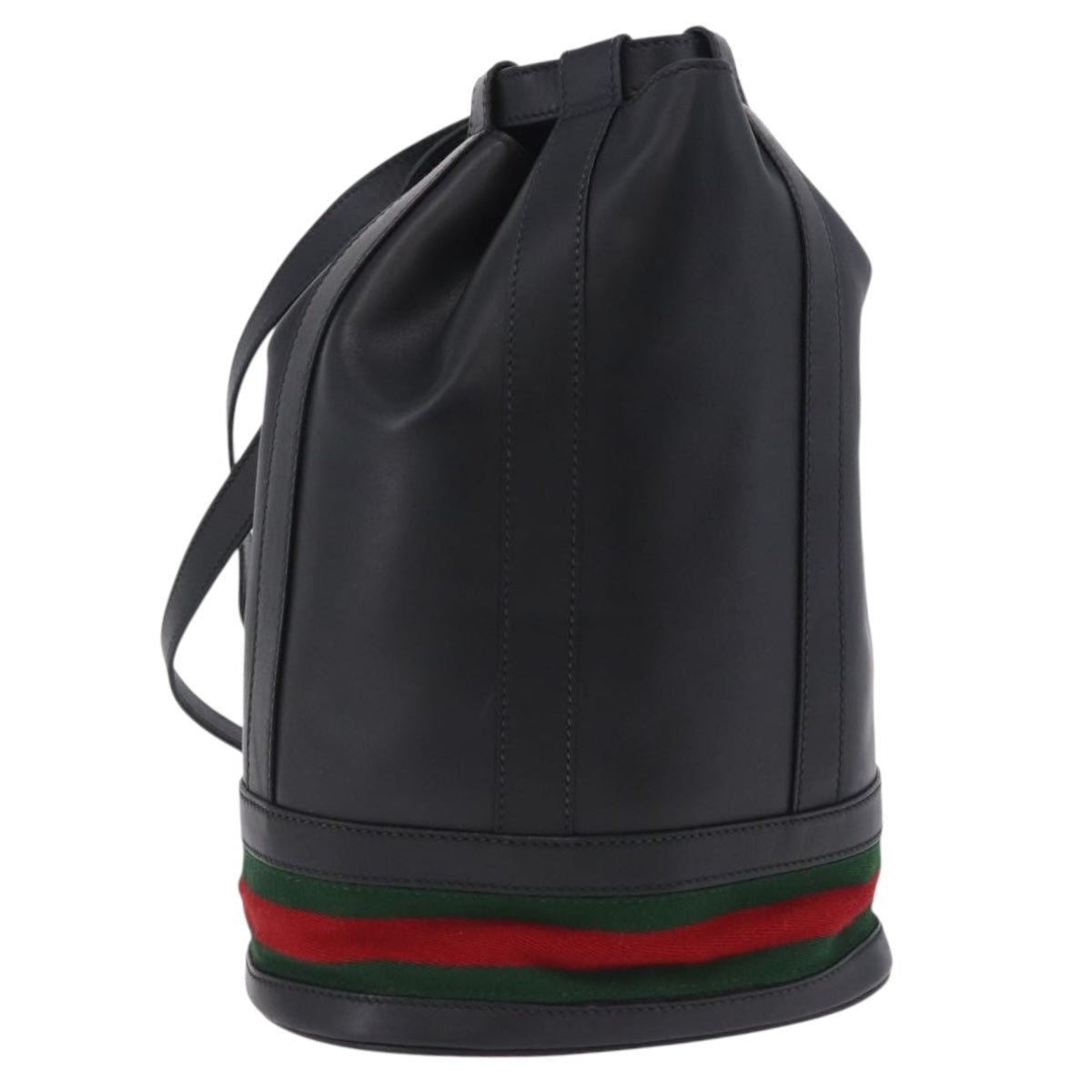 GUCCI Web Sherry Line Bag Leather Randonnee Type Black Gold Auth am12607V