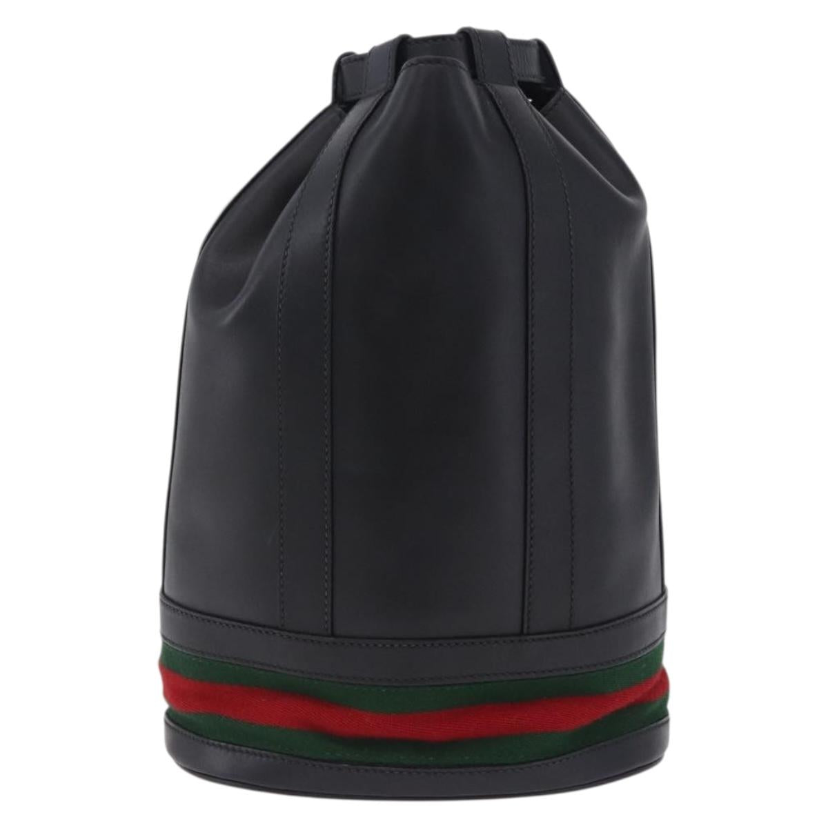 GUCCI Web Sherry Line Bag Leather Randonnee Type Black Gold Auth am12607V