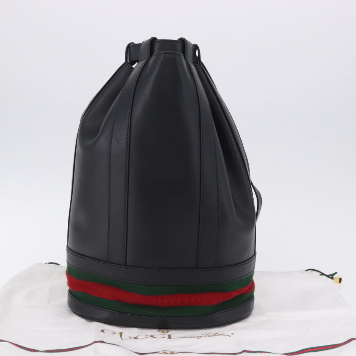 GUCCI Web Sherry Line Bag Leather Randonnee Type Black Gold Auth am12607V