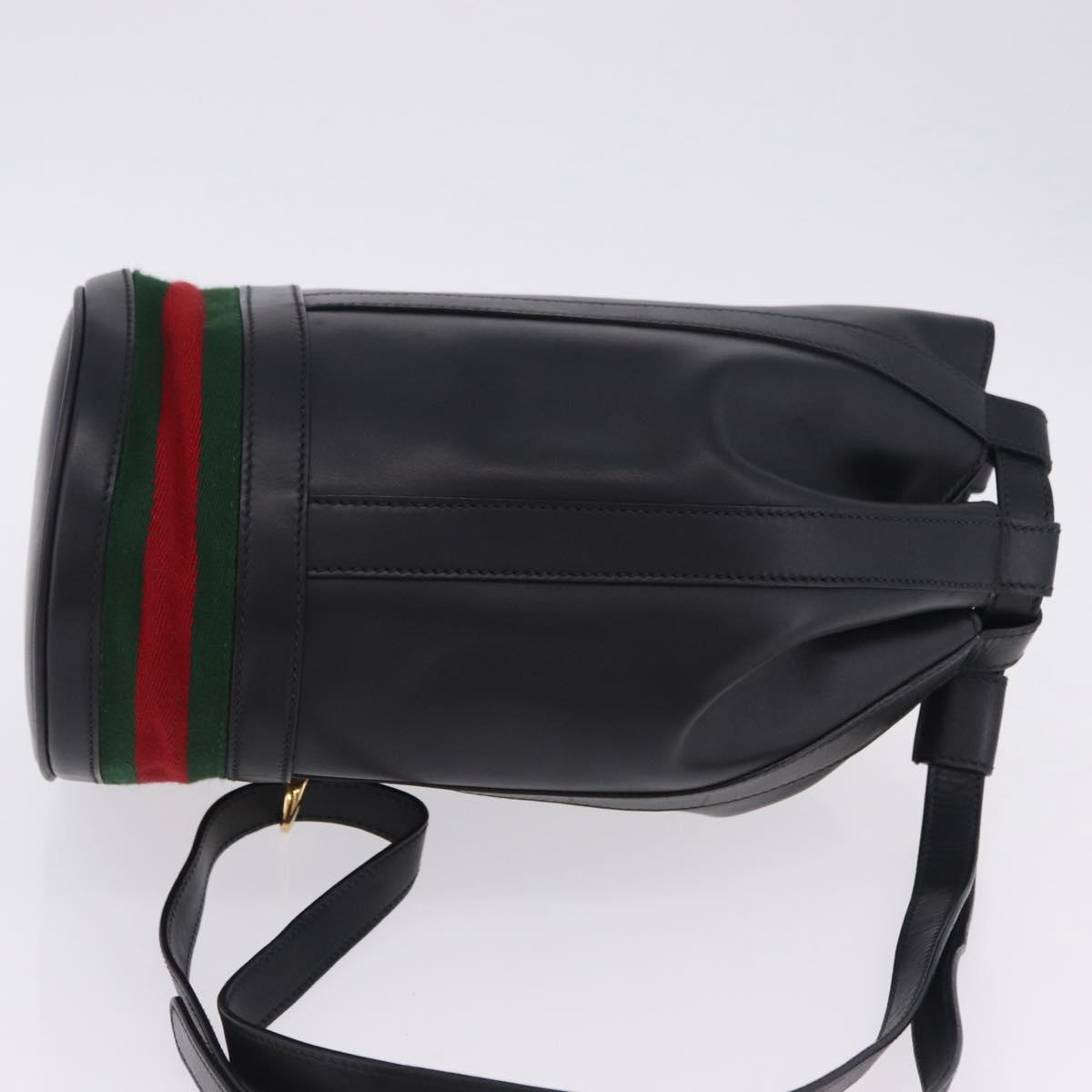 GUCCI Web Sherry Line Bag Leather Randonnee Type Black Gold Auth am12607V