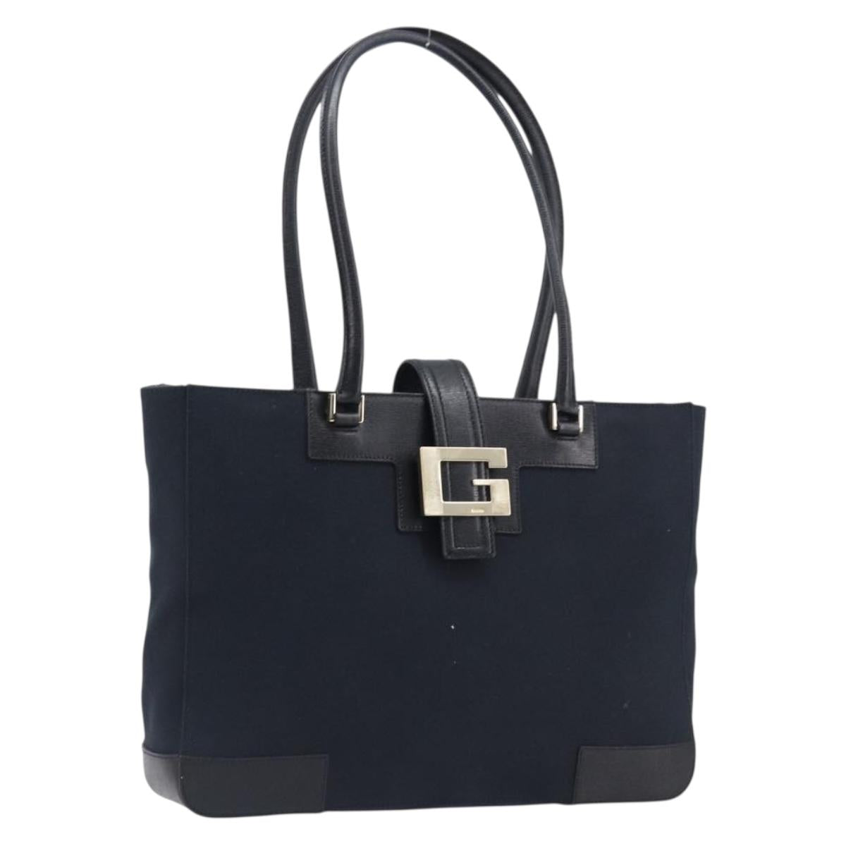 GUCCI G Tote Bag Leather Canvas Black Gold 002 1109 Auth am12610V