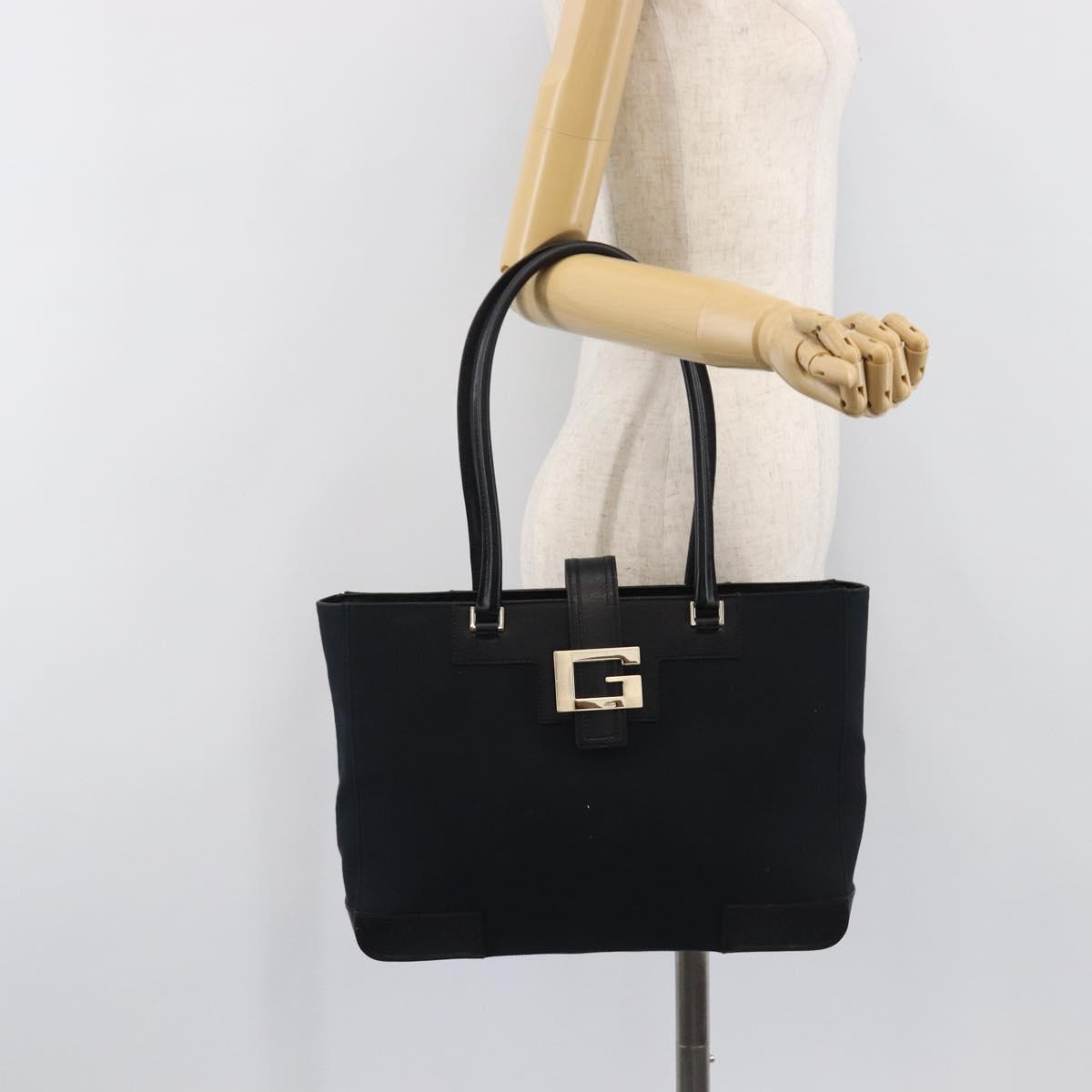 GUCCI G Tote Bag Leather Canvas Black Gold 002 1109 Auth am12610V