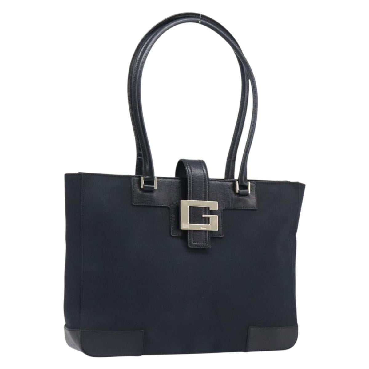 GUCCI G Tote Bag Leather Canvas Black Gold 002 1109 Auth am12611V