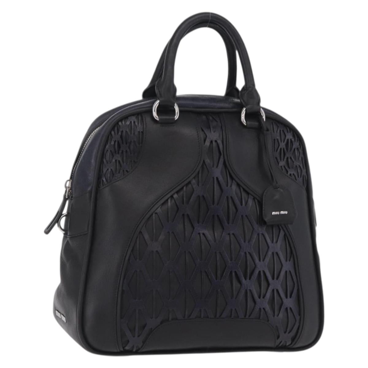 Miu Miu Hand Bag Leather Black Silver Auth am12613V