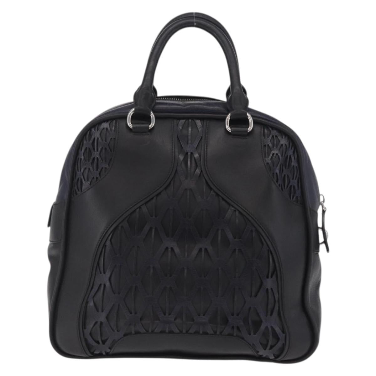 Miu Miu Hand Bag Leather Black Silver Auth am12613V