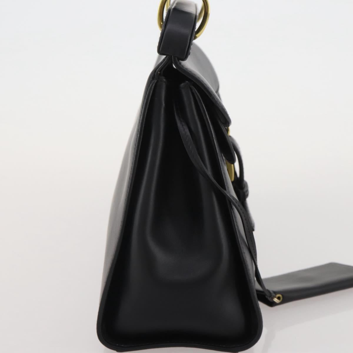 GUCCI Hand Bag Leather Black Gold 101676 Auth am12616V