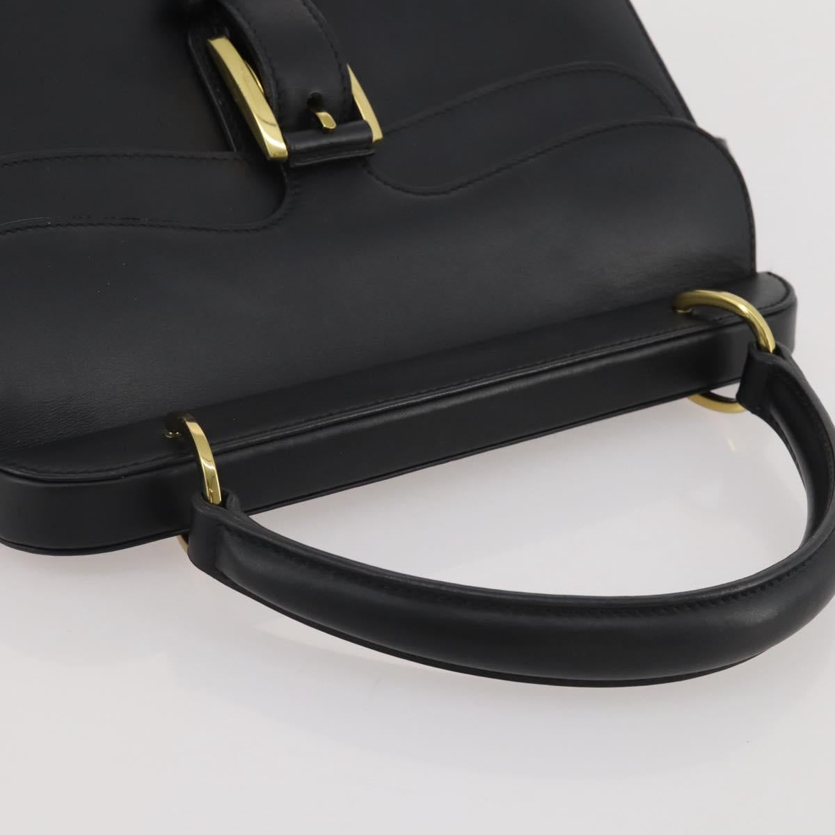 GUCCI Hand Bag Leather Black Gold 101676 Auth am12616V