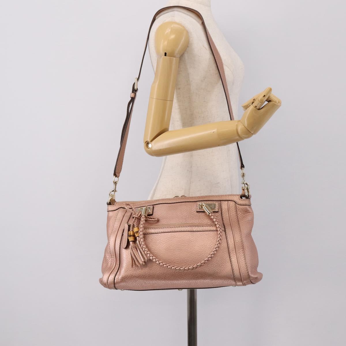 GUCCI Bella Bamboo Hand Bag Leather 2way Pink Gold 282300 Auth am12618A