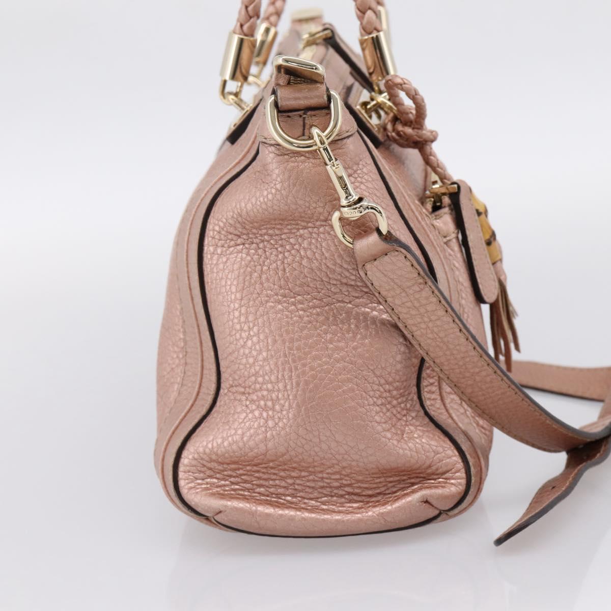 GUCCI Bella Bamboo Hand Bag Leather 2way Pink Gold 282300 Auth am12618A