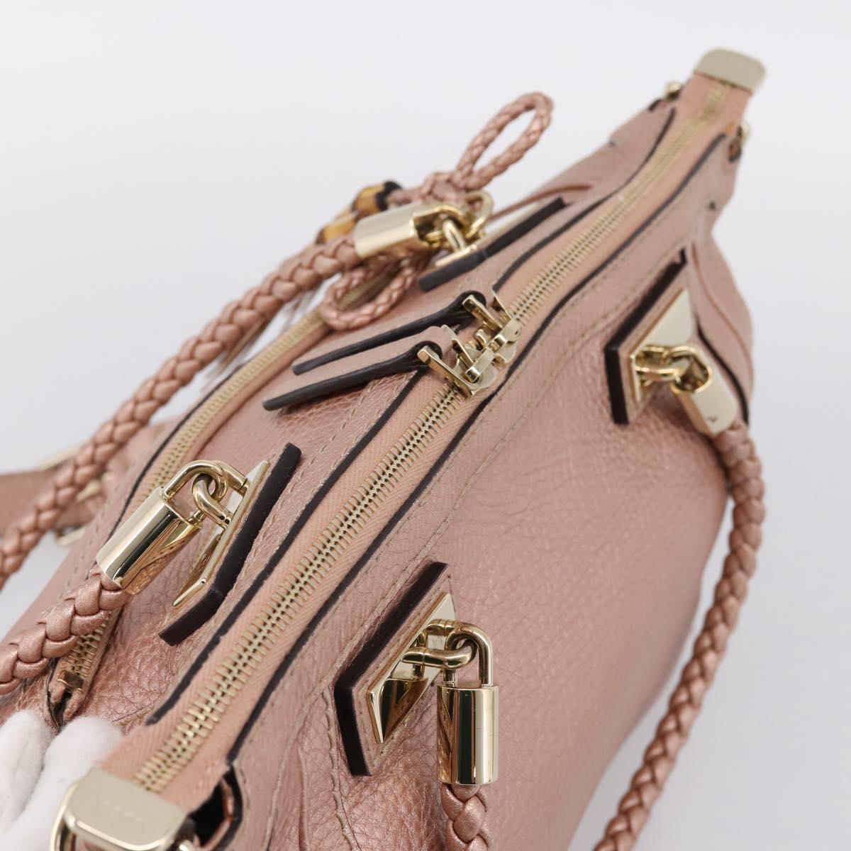 GUCCI Bella Bamboo Hand Bag Leather 2way Pink Gold 282300 Auth am12618A
