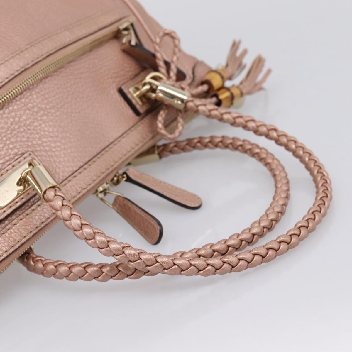GUCCI Bella Bamboo Hand Bag Leather 2way Pink Gold 282300 Auth am12618A