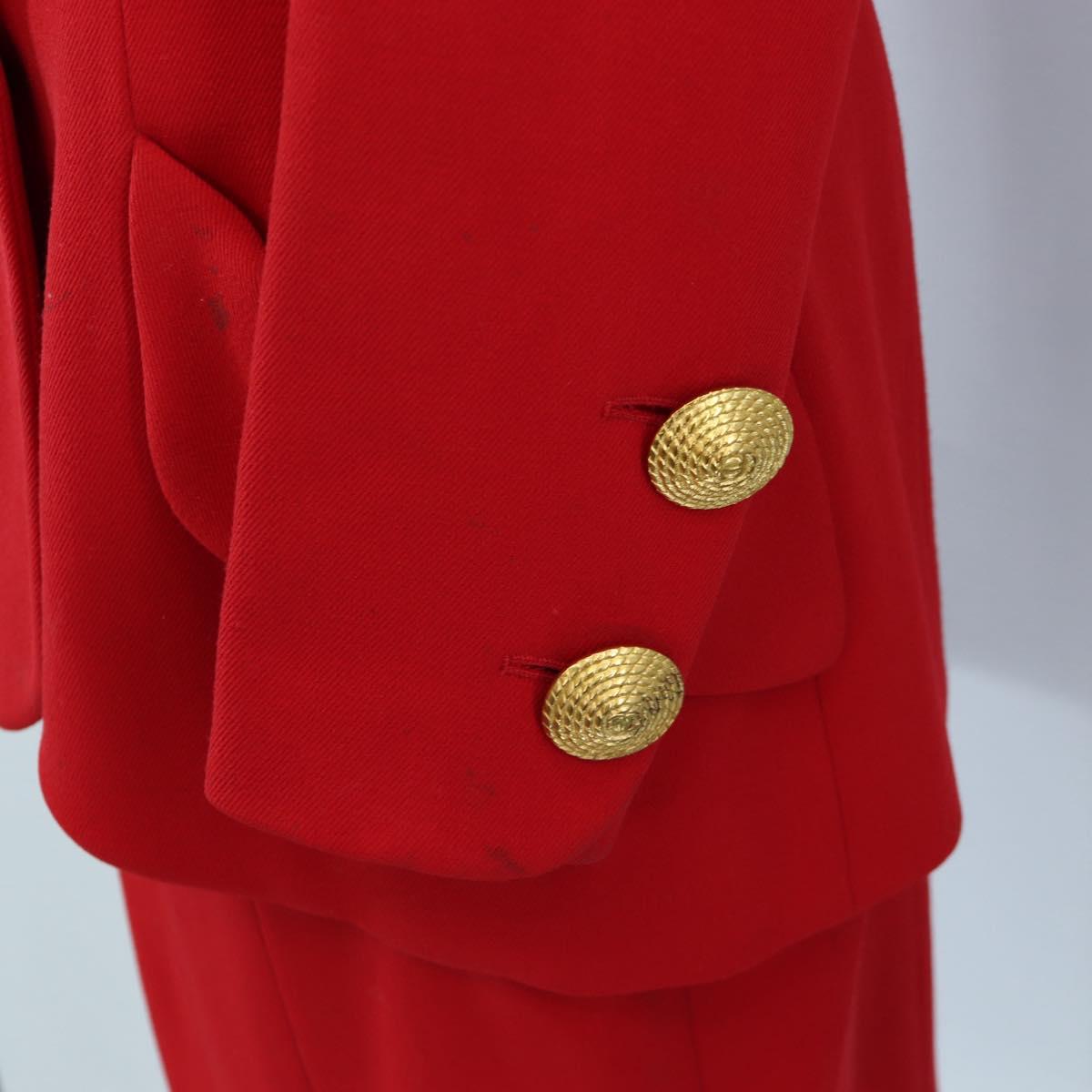 CHANEL Skirt Setup Jacket Cotton Red CC Auth am12620