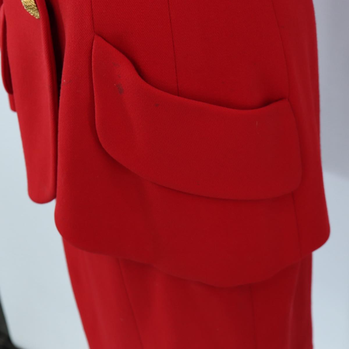 CHANEL Skirt Setup Jacket Cotton Red CC Auth am12620