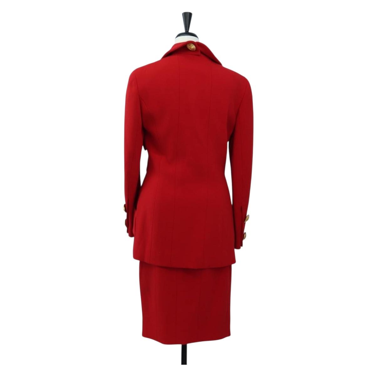 CHANEL Skirt Setup Jacket Cotton Red CC Auth am12620