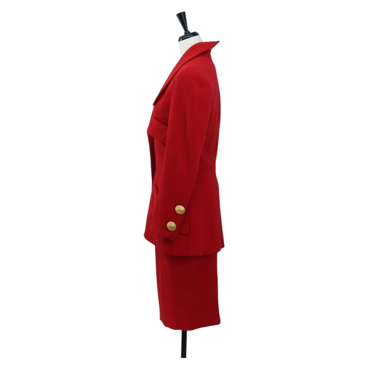 CHANEL Skirt Setup Jacket Cotton Red CC Auth am12620