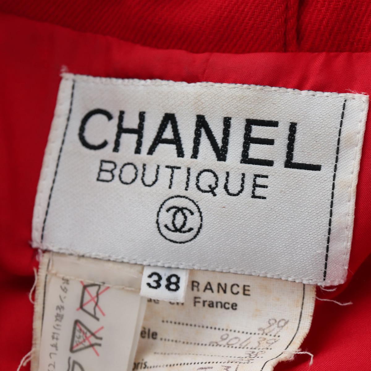 CHANEL Skirt Setup Jacket Cotton Red CC Auth am12620