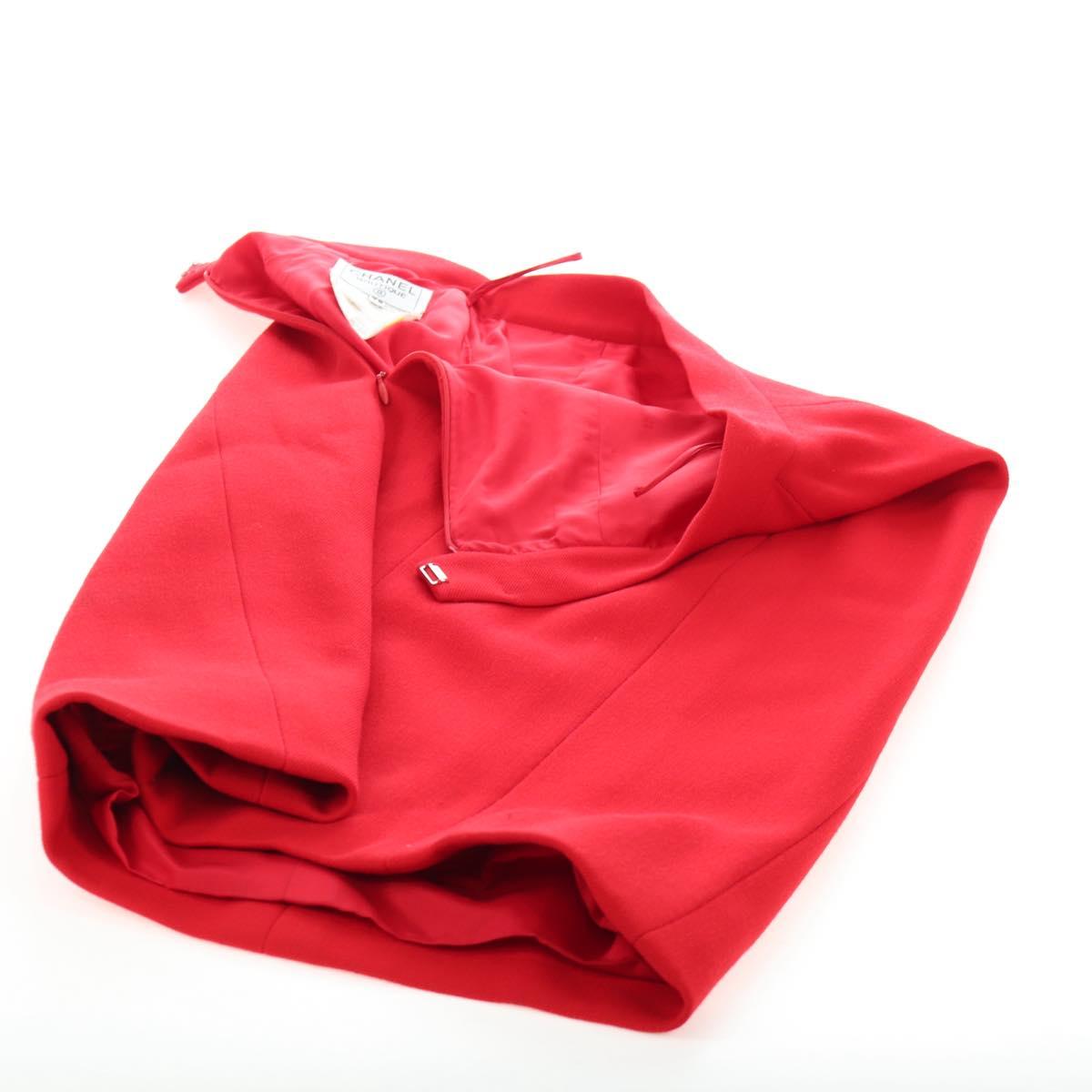 CHANEL Skirt Setup Jacket Cotton Red CC Auth am12620
