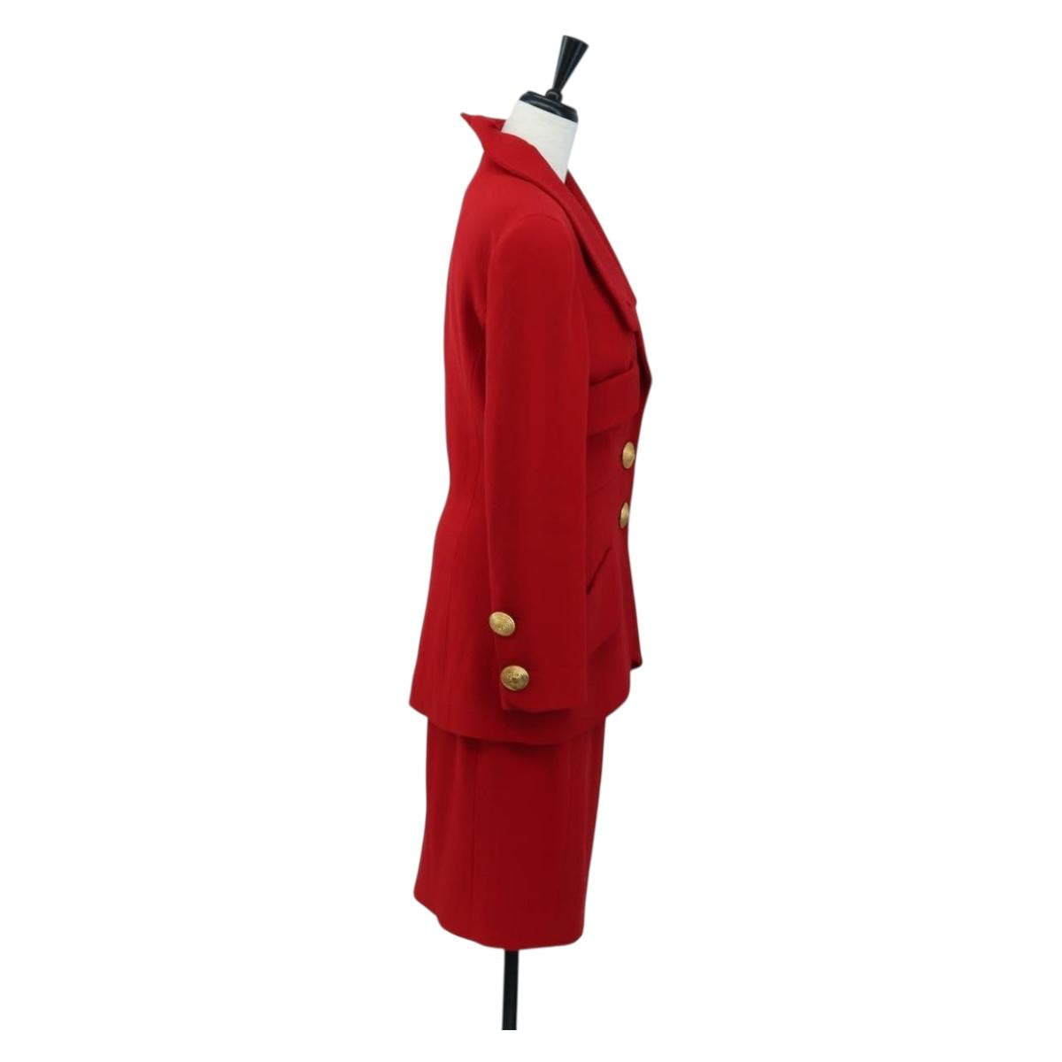 CHANEL Skirt Setup Jacket Cotton Red CC Auth am12620