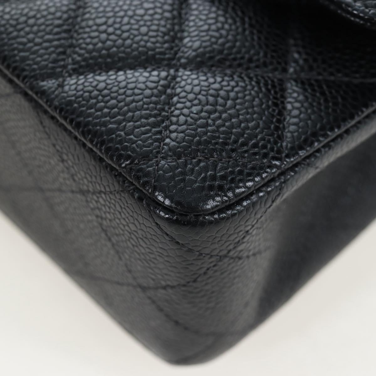 CHANEL Double Flap Chain Matelasse Bag Caviar Skin Black Gold CC Auth am12621SM