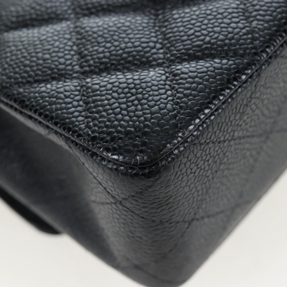 CHANEL Double Flap Chain Matelasse Bag Caviar Skin Black Gold CC Auth am12621SM