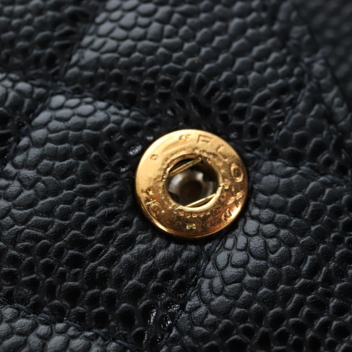 CHANEL Double Flap Chain Matelasse Bag Caviar Skin Black Gold CC Auth am12621SM