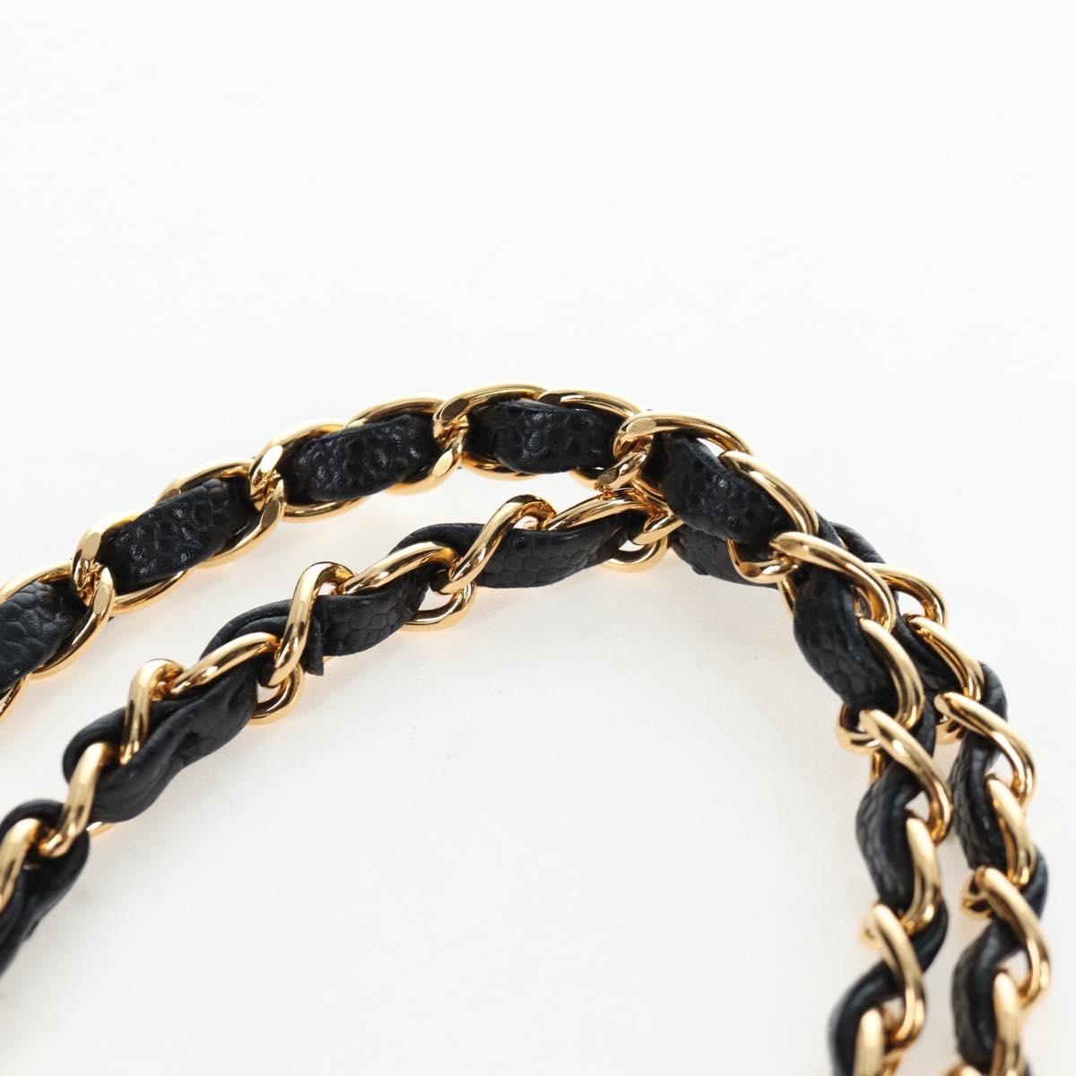 CHANEL Double Flap Chain Matelasse Bag Caviar Skin Black Gold CC Auth am12621SM