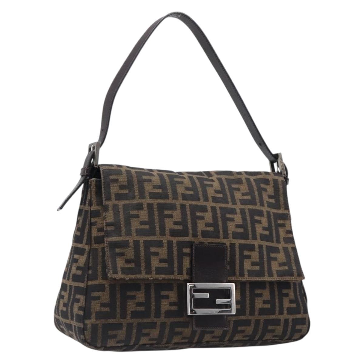 FENDI Zucca Canvas Mamma Baguette Shoulder Bag Brown Black Auth am12622V