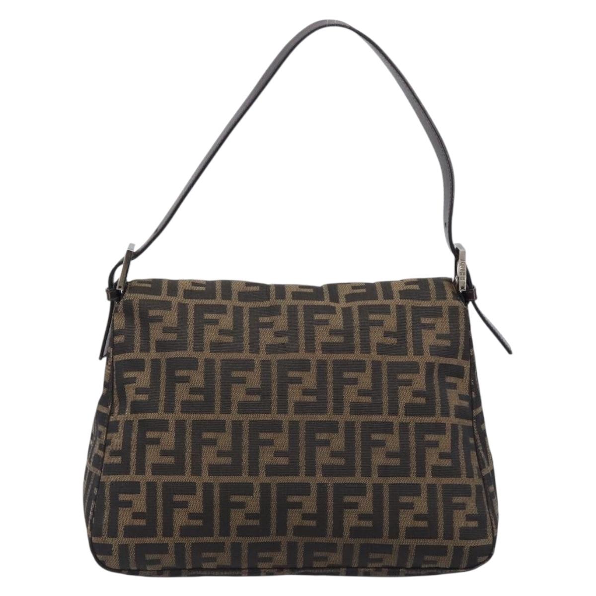 FENDI Zucca Canvas Mamma Baguette Shoulder Bag Brown Black Auth am12622V