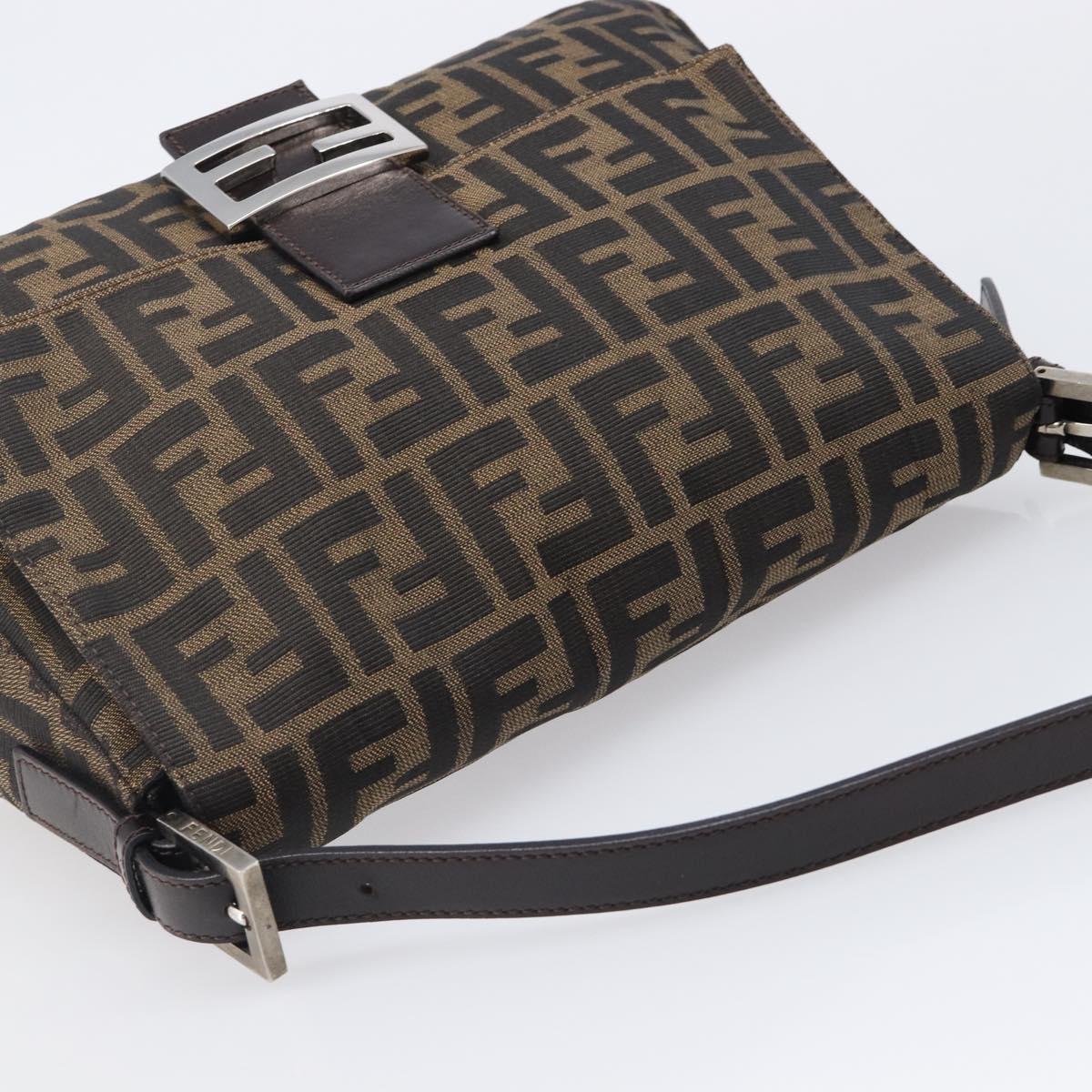 FENDI Zucca Canvas Mamma Baguette Shoulder Bag Brown Black Auth am12622V