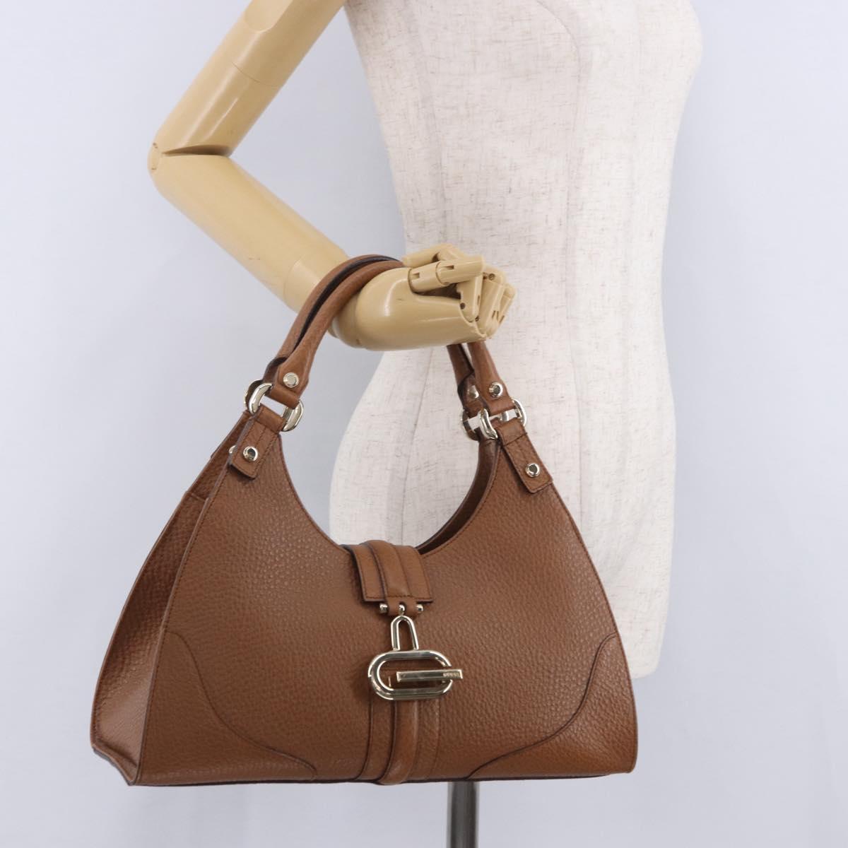 GUCCI G Jackie Bag Taurillon Clemence Leather Brown Gold 130995 Auth am12624M