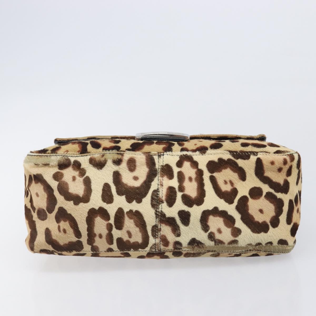 FENDI Mamma Baguette Shoulder Bag Harako leather Beige Silver Auth am12627SAM